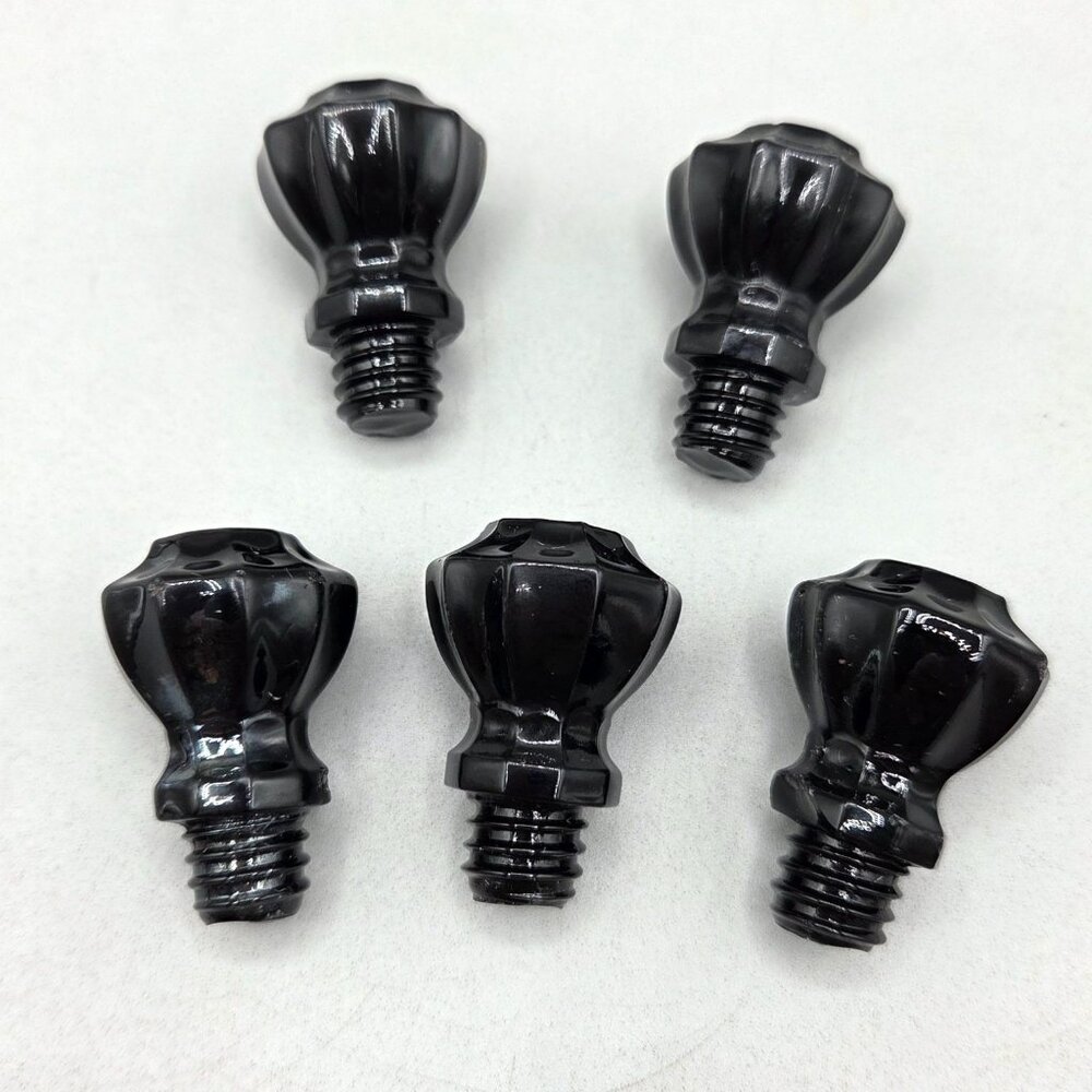 Vintage Black Glass Drawer Knobs 5 Screw Threads For Hoosier Cabinets READ DESC